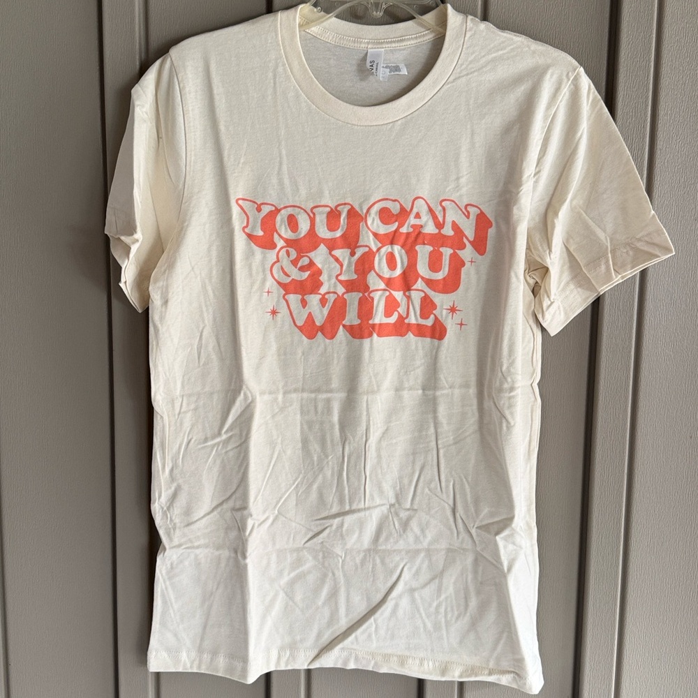 Mini & Mine You Can & You Will Cream Short Sleeve Shirt size Medium